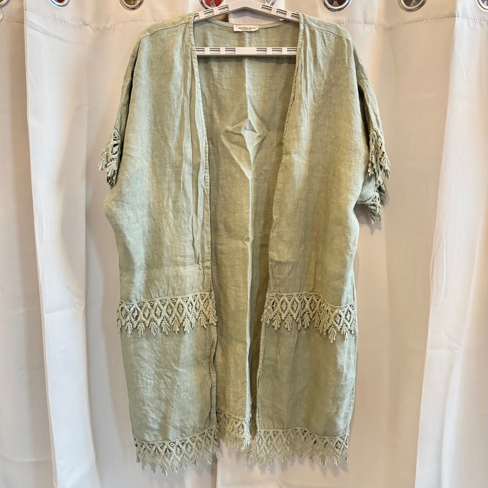 Valentina Naldi Linen Kimono Cardigan Duster Green One Size Made in Italy 19534